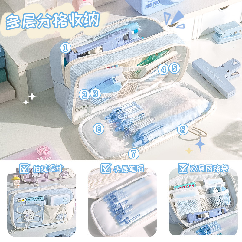 笔袋温柔慵懒风学生文具袋软乎乎女孩高颜值女生初中ins风大容量详情图